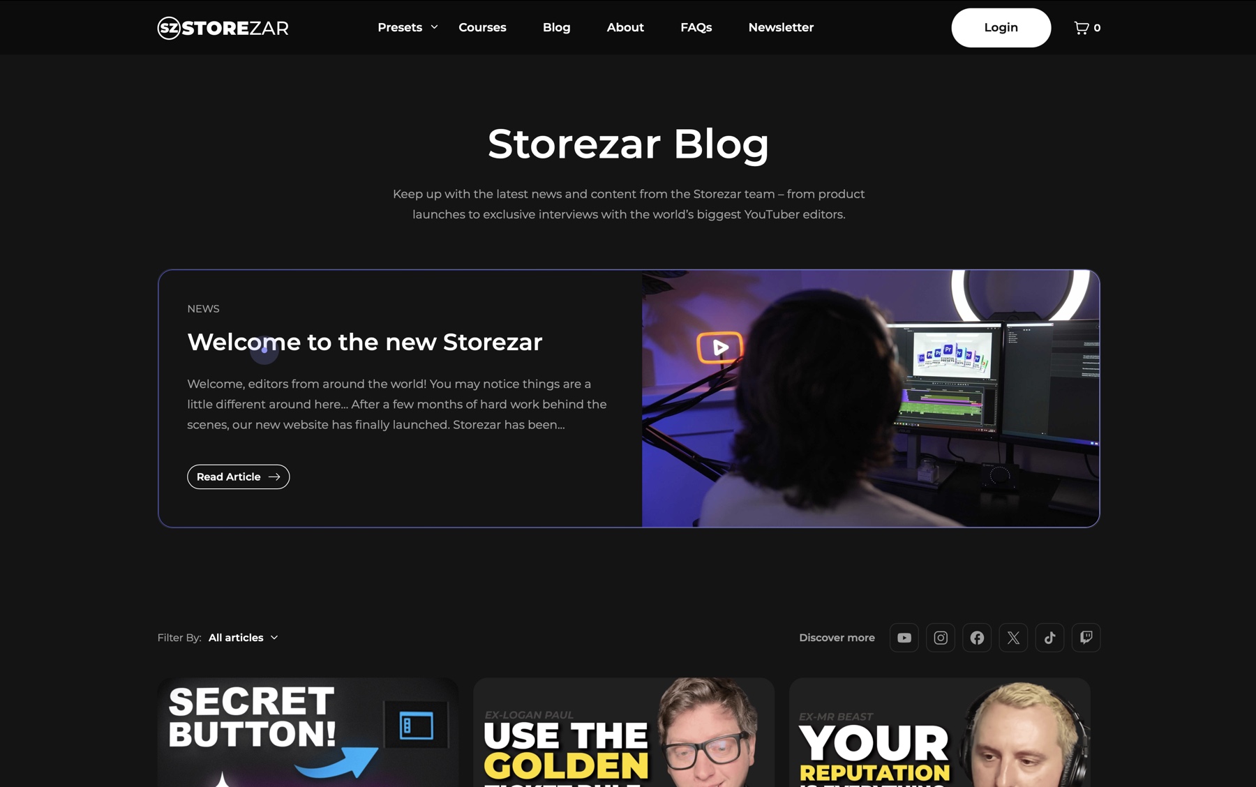 Blog with featured section, articles and videos