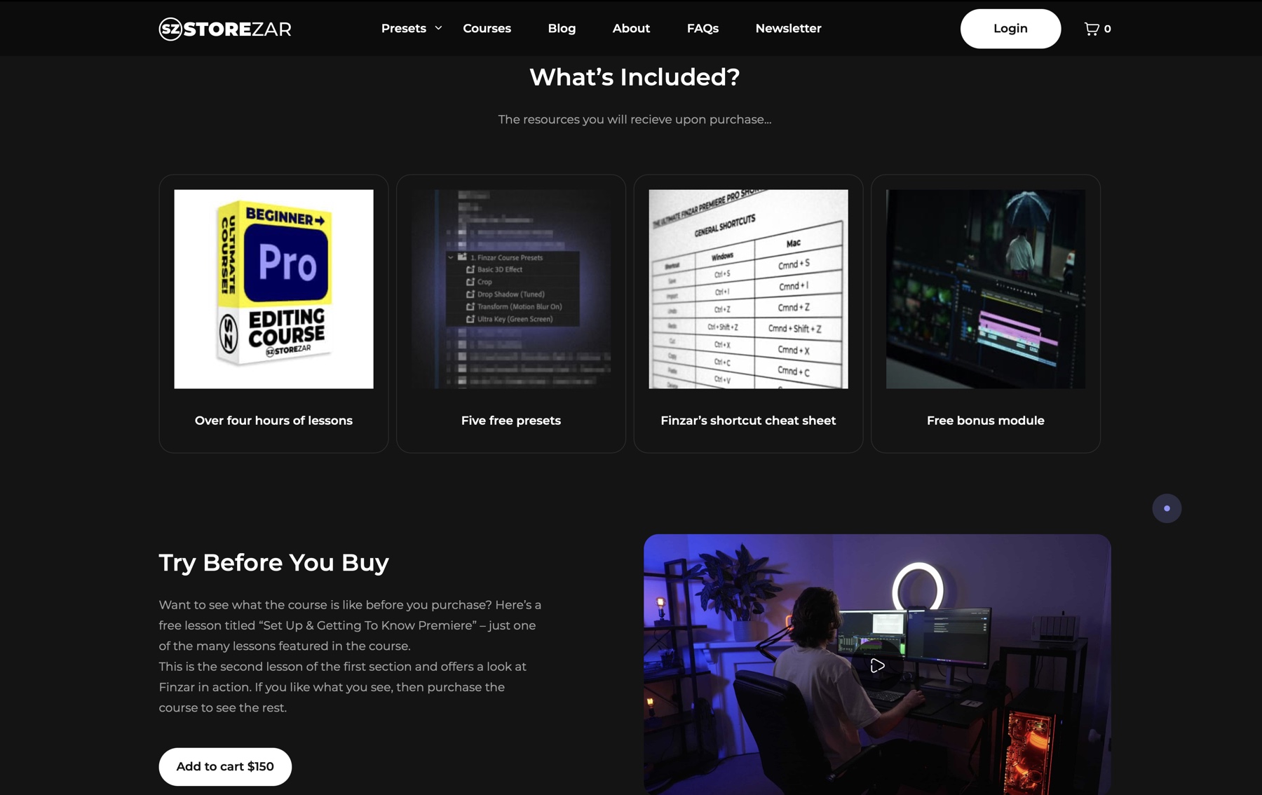 Standard content sections with images, video and text blocks